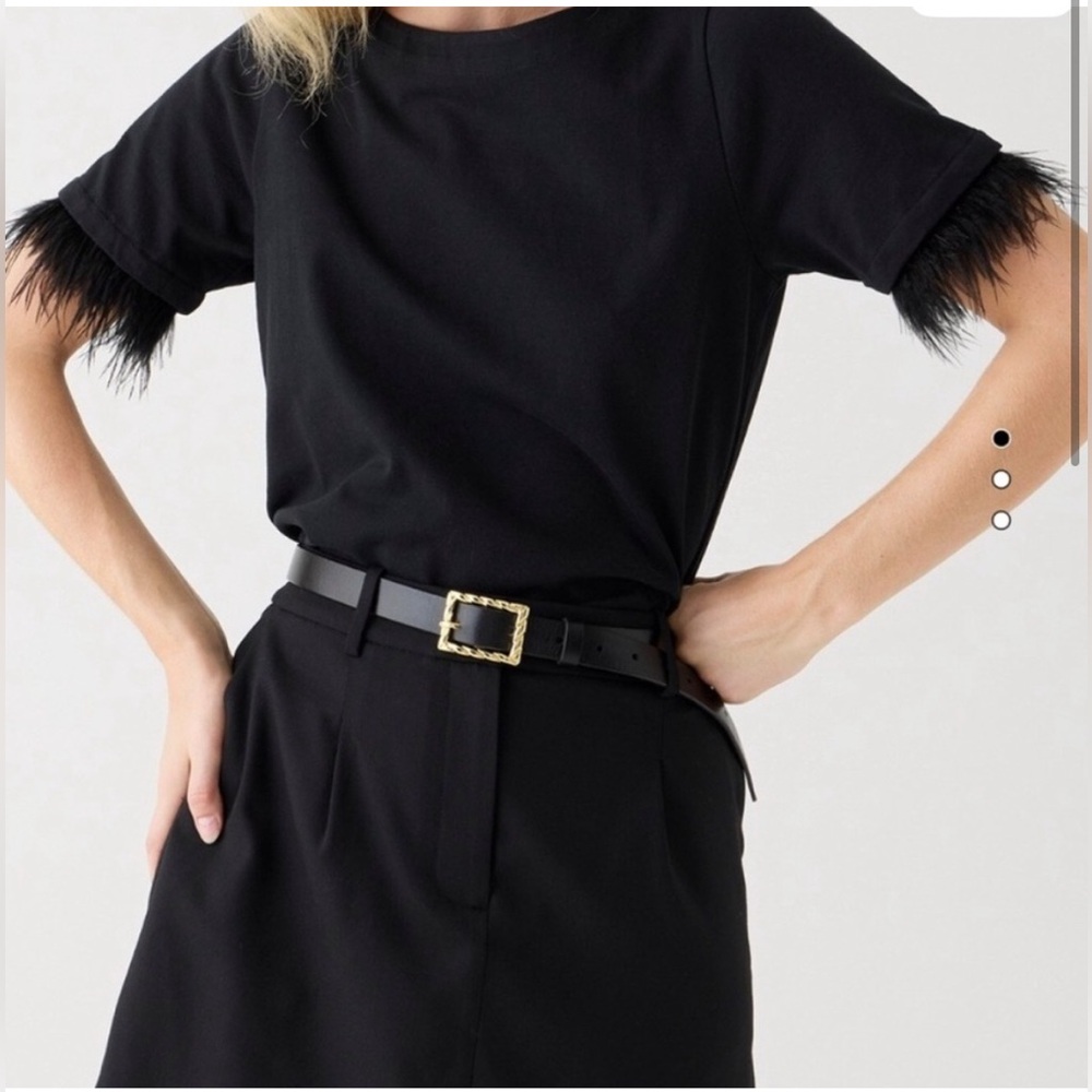 J. Crew Black Short Feather Sleeve Tee - Size Large - NWT